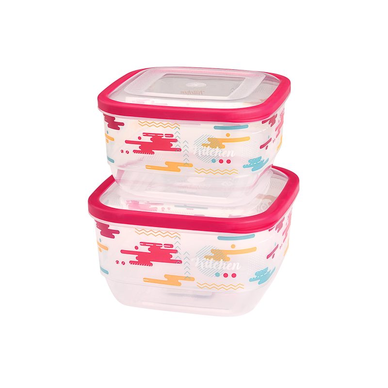 SET OF 2 PCS (1,9 L + 2,6 L ) TRENDY SQUARE ELEGANT FOOD SAVER WITH IML DESIGN M-1525