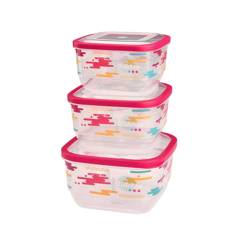 SET OF 3 PCS ( 1,9 L + 2,6 L + 3,6 L ) TRENDY SQUARE ELEGANT FOOD SAVER WITH IML DESIGN M-1527