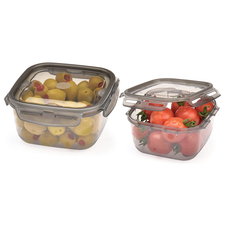 SET OF 2 PCS ( 0,4 L + 0,7 L) TRANSPARENT SMOKED LOCK & FIT SQUARE BOX M-1487